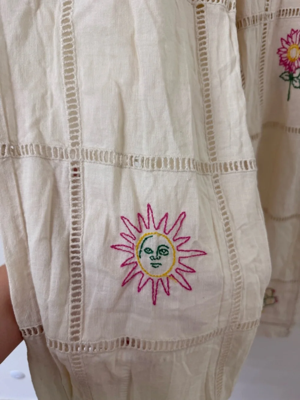 {L} Zara Summer Wardrobe ‘24 Cream Embroidered Floral Lounge Pants